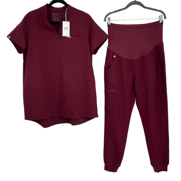 Figs Dresses & Skirts - Figs Maternity Kitale Top M and Zamora Pant S Maroon Set Technical Collection